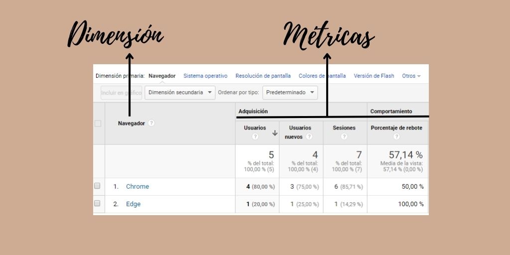 Dimensión y métricas en Google Analytics